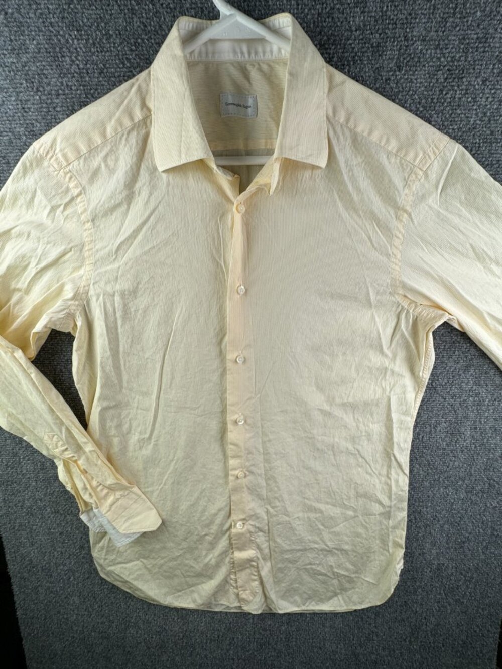 Ermenegildo Zegna Button Up Shirt Long Sleeve Striped Yellow 15. 75 (40) Slim
